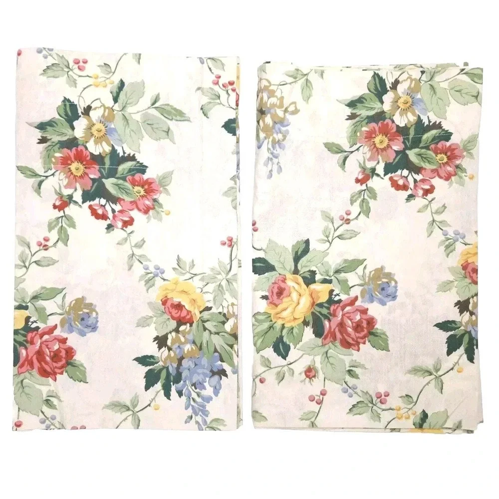 VTG Croscill Valance Curtain Floral Lined Shabby Cottage Romantic 88x18 2pcs USA